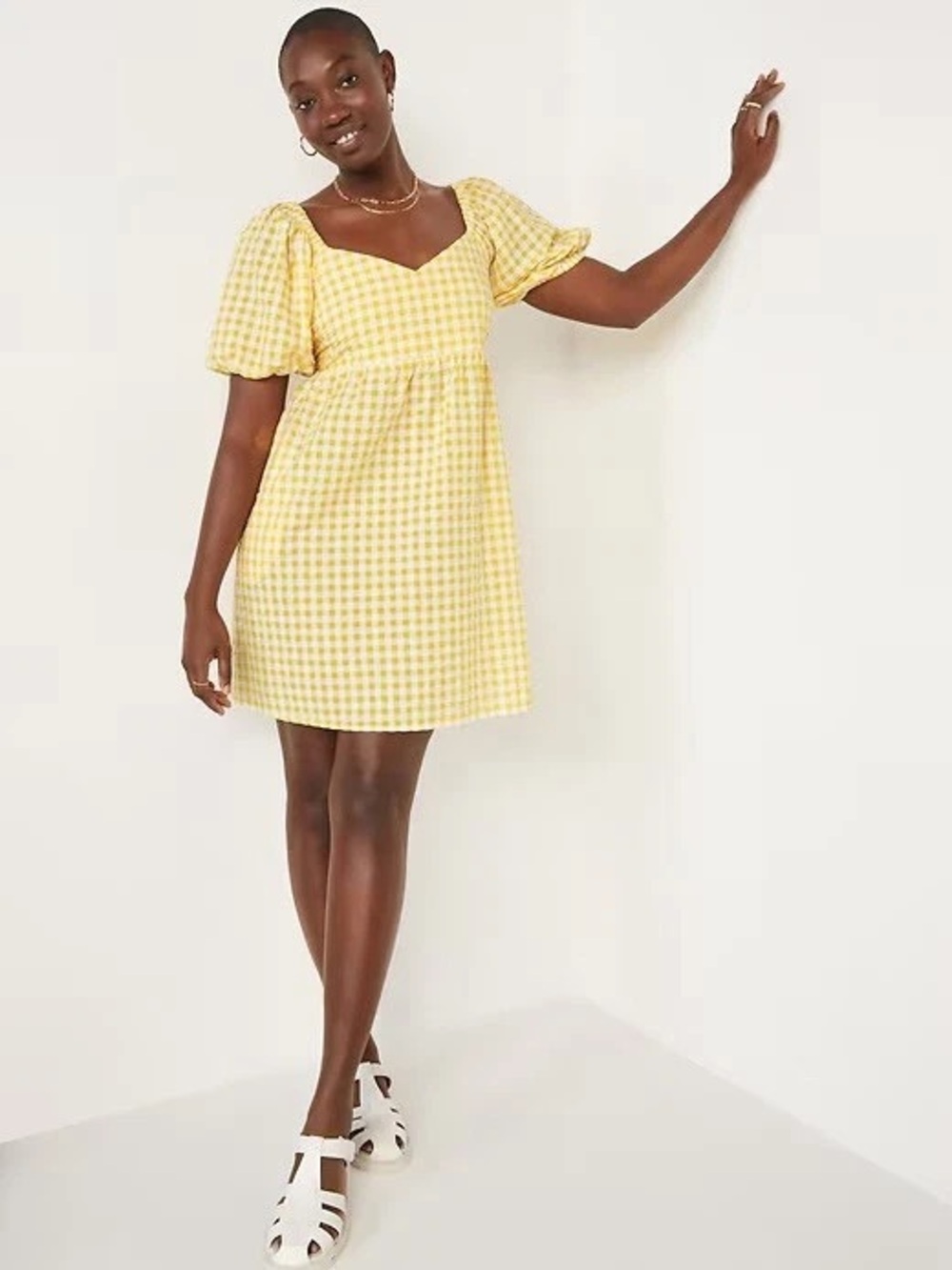 Old navy yellow gingham puff sleeve mini dress size size xl milkmaid babydoll